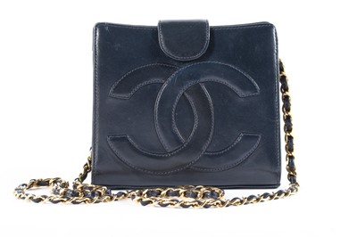 Lot 15 - A Chanel navy lambskin leather bag, 1980s,...