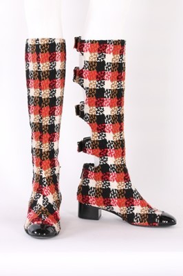 Lot 25 - Chanel tweed open-back boots, 1990s, with...
