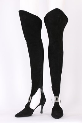 Lot 13 - A pair of Karl Lagerfeld black suede cavalier...