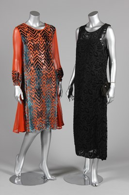 Lot 87 - Two cut velvet cocktail dresses, circa 1924,...