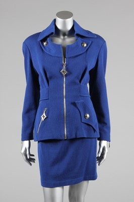 Lot 51 - A Thierry Mugler 'Activ' royal blue wool suit,...
