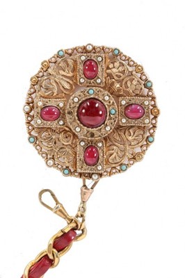 Lot 8 - A Chanel belt with jewelled medallion pendant,...