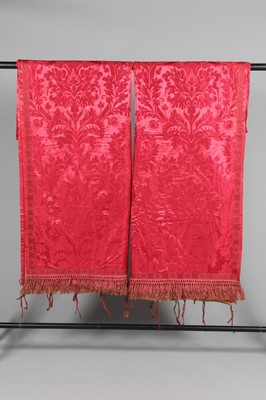 Lot 326 - A pair of crimson damask curtain panels and...