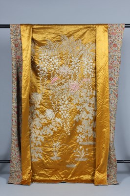 Lot 375 - An embroidered satin wall hanging, Japanese,...