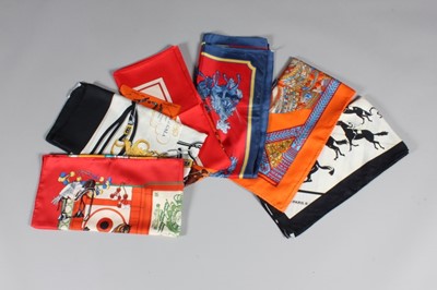 Lot 25 - Six Hermès scarves, mainly equestrian themes,...