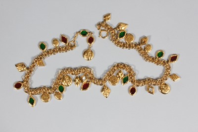 Lot 36 - A Chanel gem-inset belt, signed, with pendants...