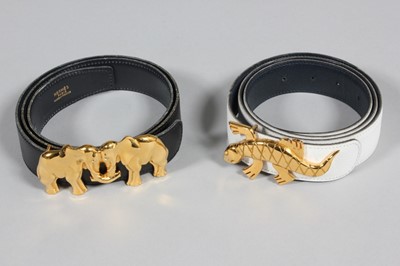 Lot 42 - Two Hermès leather belts, both with gilt...