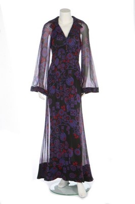 Lot 33 - A Chanel printed silk-chiffon evening gown,...