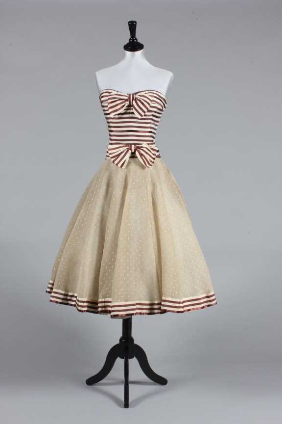 Lot 87 - A Chanel couture striped satin cocktail dress,...