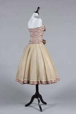 Lot 87 - A Chanel couture striped satin cocktail dress,...