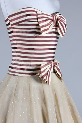 Lot 87 - A Chanel couture striped satin cocktail dress,...