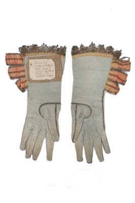 Lot 86 - A pair of pale blue-grey doeskin leather...