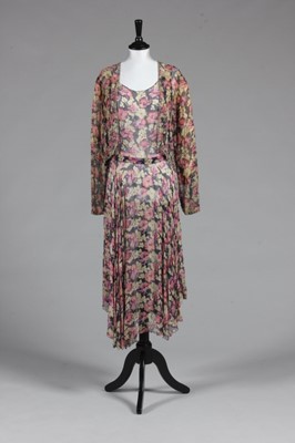 Lot 74 - A printed chiffon and beaded gown and jacket,...