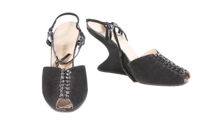 Lot 133 - A pair of Ferragamo black suede streamlined...