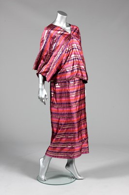 Lot 196 - A Madame Grès striped silk and lurex evening...