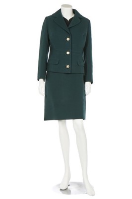 Lot 23 - A Pierre Balmain couture bottle-green crpe...