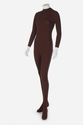 Lot 113 - A Pierre Cardin brown ribbed-knit wool ensemble, circa 1969