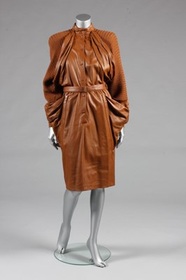 Lot 229 - A Thierry Mugler soft brown leather dress,...