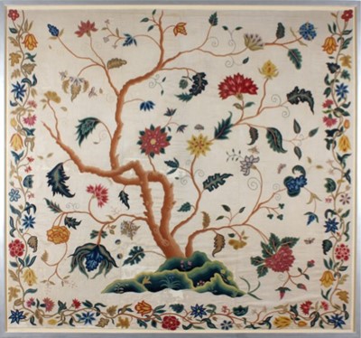 Lot 48 - An embroidered bed curtain, English, circa...