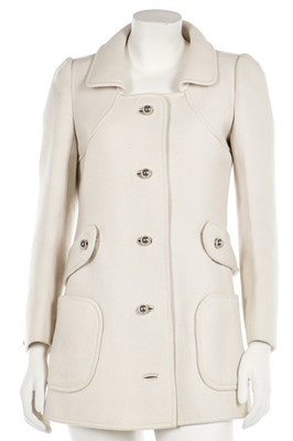 Lot 37 - A Courrèges white wool coat, late 1960s,...