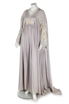 Lot 136 - A Bill Gibb silver grey embroidered Quiana...