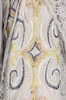 Lot 136 - A Bill Gibb silver grey embroidered Quiana...