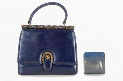 Lot 4 - A Gucci navy leather handbag, late 1950s-early...