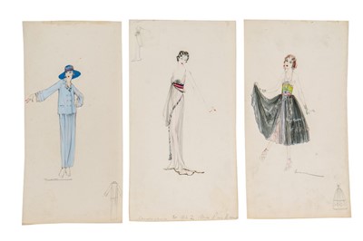 Lot 41 - Three Lucile studio fashion sketches, circa...