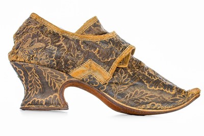 Lot 32 - A pair of brocaded silk lady's shoes, English,...