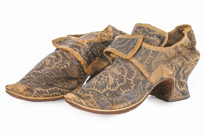 Lot 32 - A pair of brocaded silk lady's shoes, English,...
