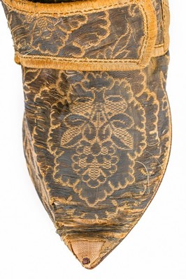 Lot 32 - A pair of brocaded silk lady's shoes, English,...