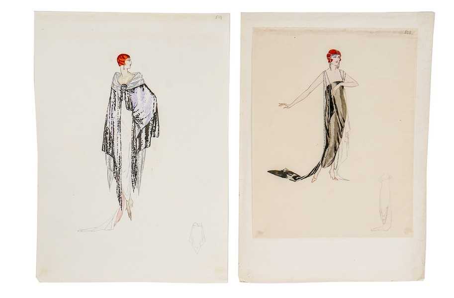 Lot 44 - Two Lucile studio fashion sketches, circa 1920,...
