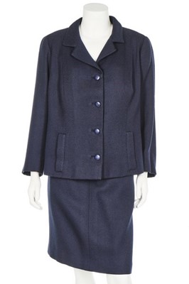 Lot 129 - Two Balenciaga couture navy wool suits,...