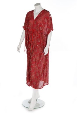 Lot 147 - A Thea Porter printed red chiffon kaftan/dress,...