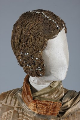 Lot 94 - A cut velvet opera cape and a gold cord wig,...