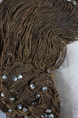 Lot 94 - A cut velvet opera cape and a gold cord wig,...