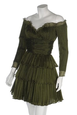 Lot 40 - An Antony Price pleated moss-green silk-blend...