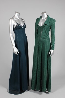 Lot 374 - A Biba dark green jersey and lurex striped...