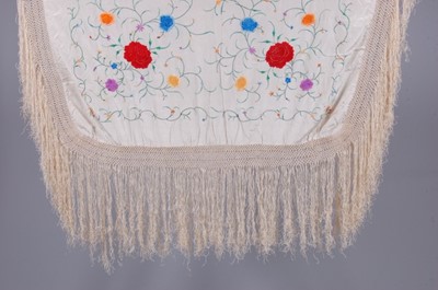 Lot 36 - Two embroidered ivory silk shawls, Cantonese...