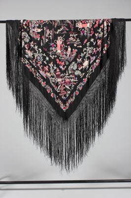 Lot 89 - A figuratively embroidered shawl, Chinese,...