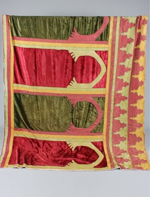 Lot 93 - A velvet and damask satin wall hanging,...