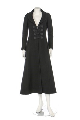 Lot 3 - A Biba black wool coat with frogging and...
