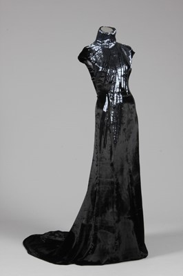 Lot 158 - An Alexander McQueen black velvet and bugle...