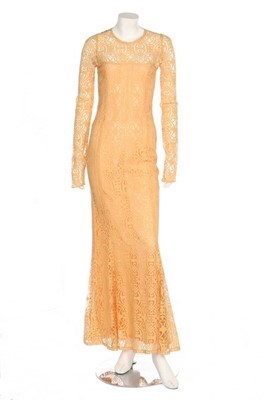 Lot 4 - A Biba yellow lace fishtail gown, early 1970s,...