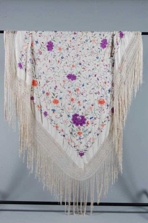 Lot 62 - An embroidered Cantonese shawl, circa 1920,...