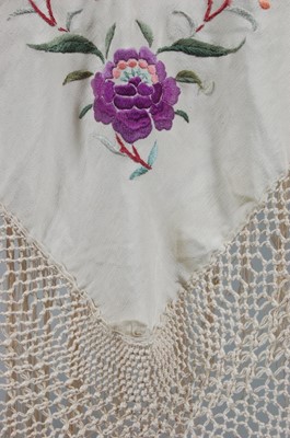 Lot 62 - An embroidered Cantonese shawl, circa 1920,...
