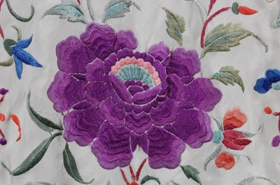 Lot 62 - An embroidered Cantonese shawl, circa 1920,...