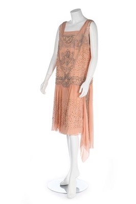 Lot 3 - A Woodland Bros Ltd pink chiffon flapper dress,...
