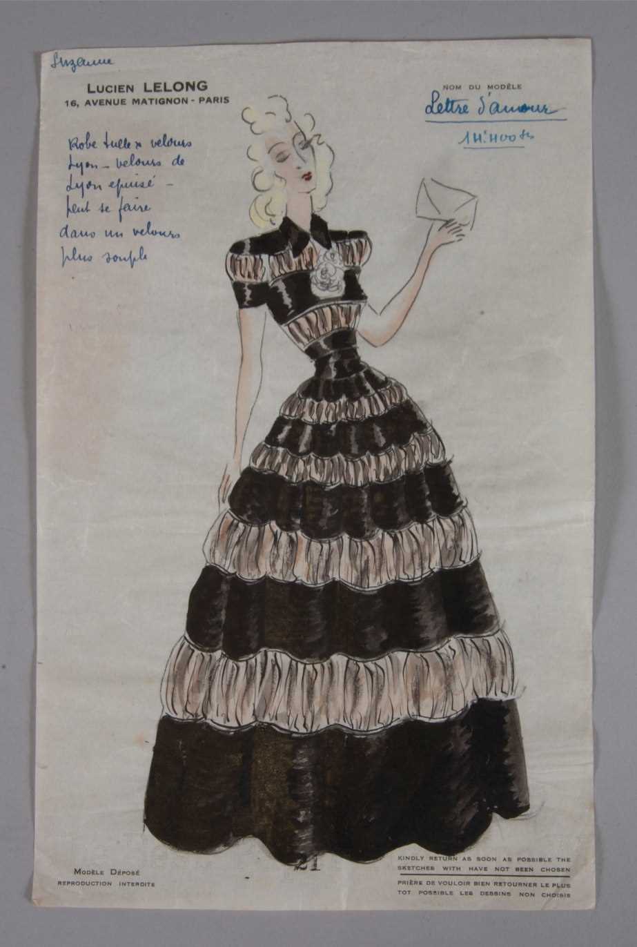 Lot 80 - Lucien Lelong fashion sketches, 1942-43,...