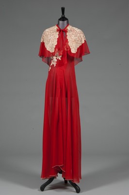 Lot 102 - A scarlet chiffon nightdress, capelet and full...